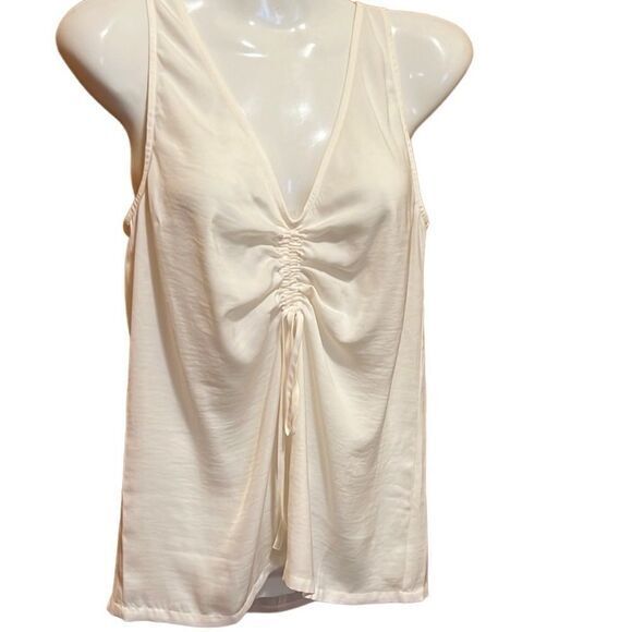 Melrose and Market women's tank XS ruched adjustable bust tie V-neck cream New - Picture 1 of 8